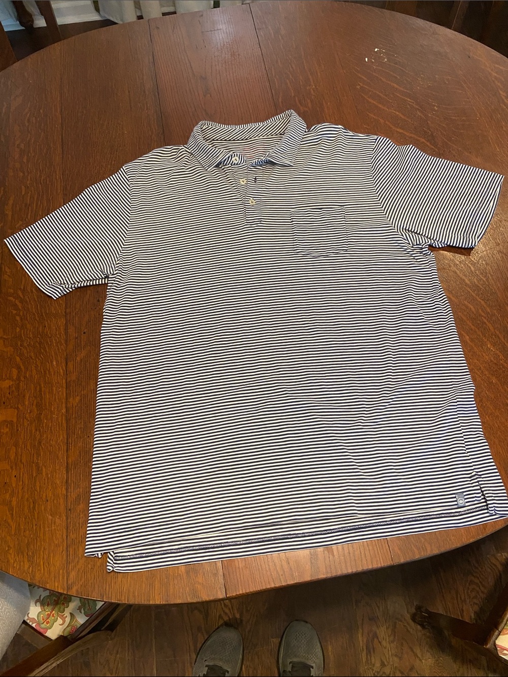 Peter Millar Men's Navy and White Striped Polo